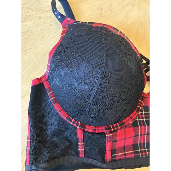 Torrid Curve Bra Women 42DD Red Plaid XO Boost Plunge Push Up Underwire Sexy - Picture 4 of 14